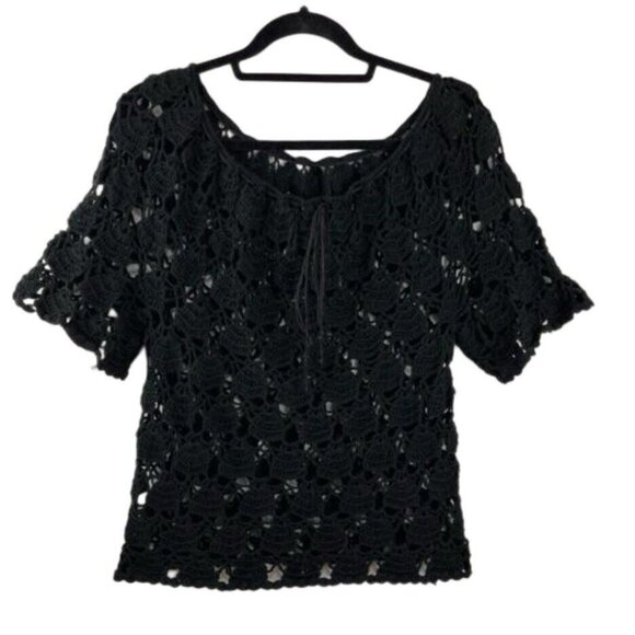 Unbranded Black Crochet Boho Witchy Grandmacore Top - Picture 1 of 11